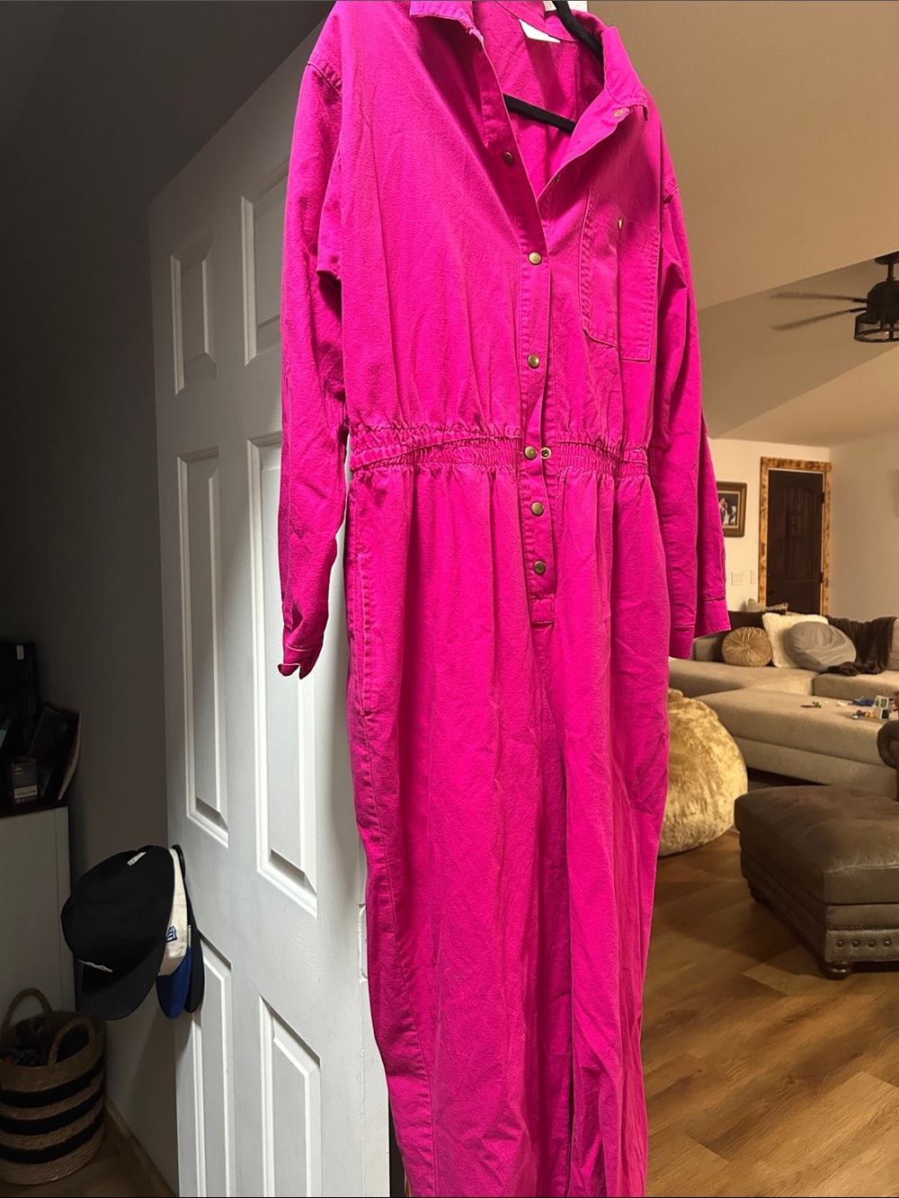 Fuchsia Button-Front Utility Jumpsuit